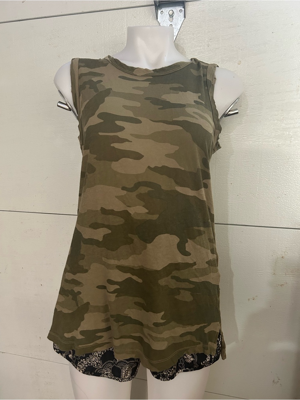 Current/Elliott Olive Green Camo Raw-Edge Tank